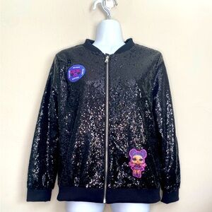 L.O.L. Surprise! Remix Black Sequin Bomber Jacket girls 14/16 Music Boombox  XL